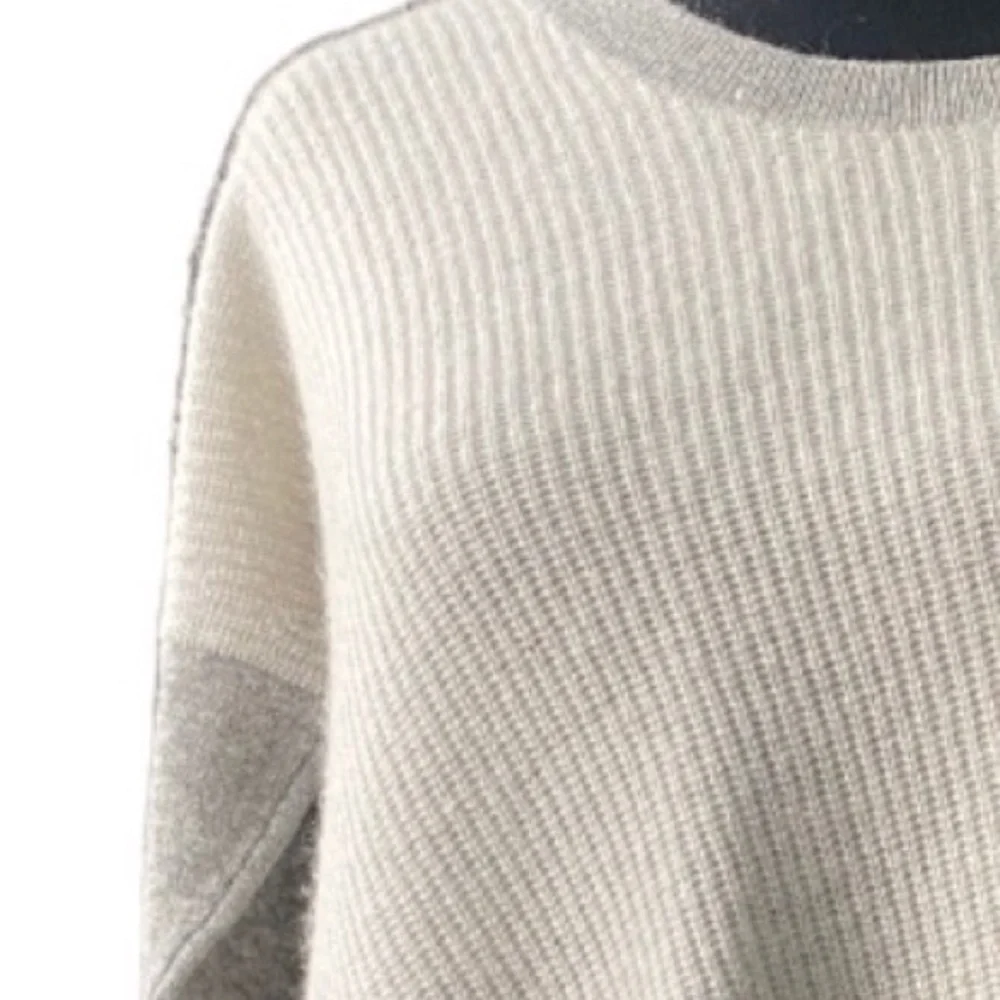White + Warren Cashmere Two Toned Ribbed Crewneck
